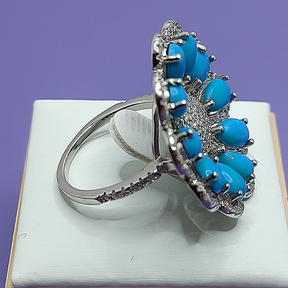 Natural Turquoise 6x4mm & Cz 925 Sterling Silver Ring Size 6.5 - Picture 5 of 11
